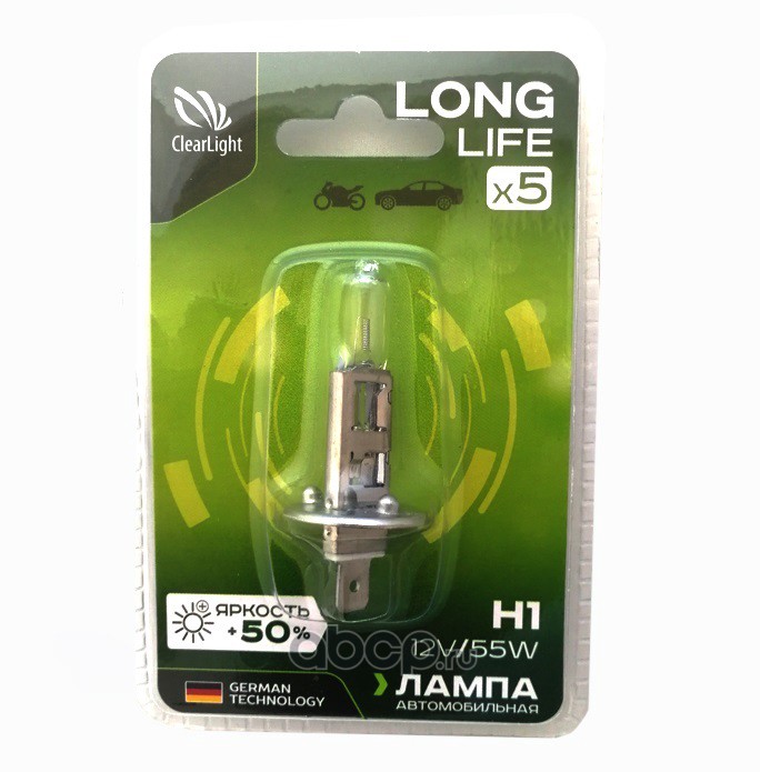 Лампа галогеновая Clearlight LongLife H1 12В 55Вт, блистер