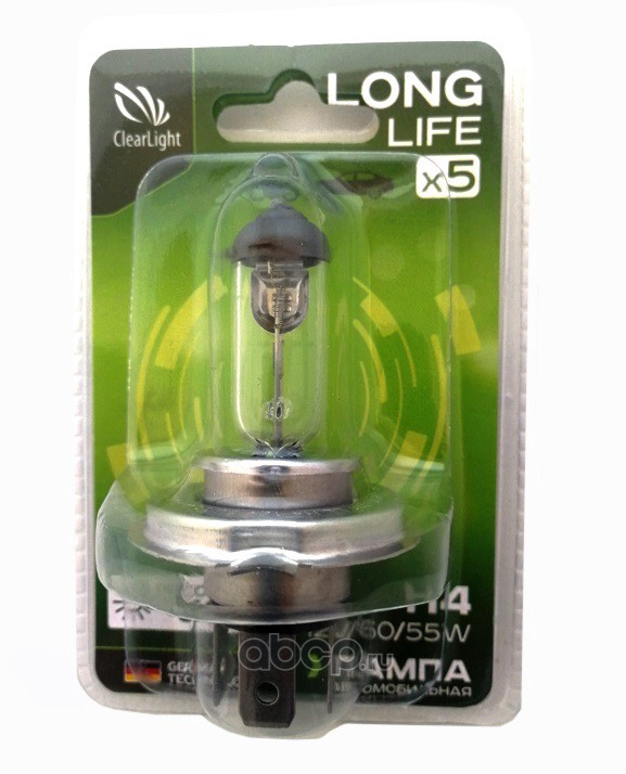 Лампа галогеновая Clearlight LongLife H4 12В 55Вт, блистер