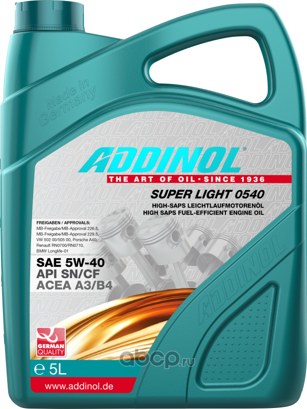 Масло моторное синтетическое Addinol Super Light 0540 5W-40, 5л