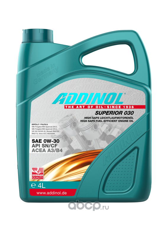 Масло моторное синтетическое Addinol Superior 030 0W-30, 5л