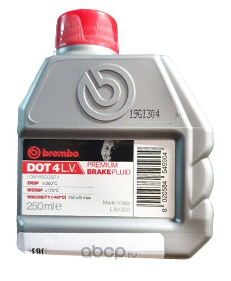 Тормозная жидкость Brembo DOT 4, Brake Fluid LV, 0.25л